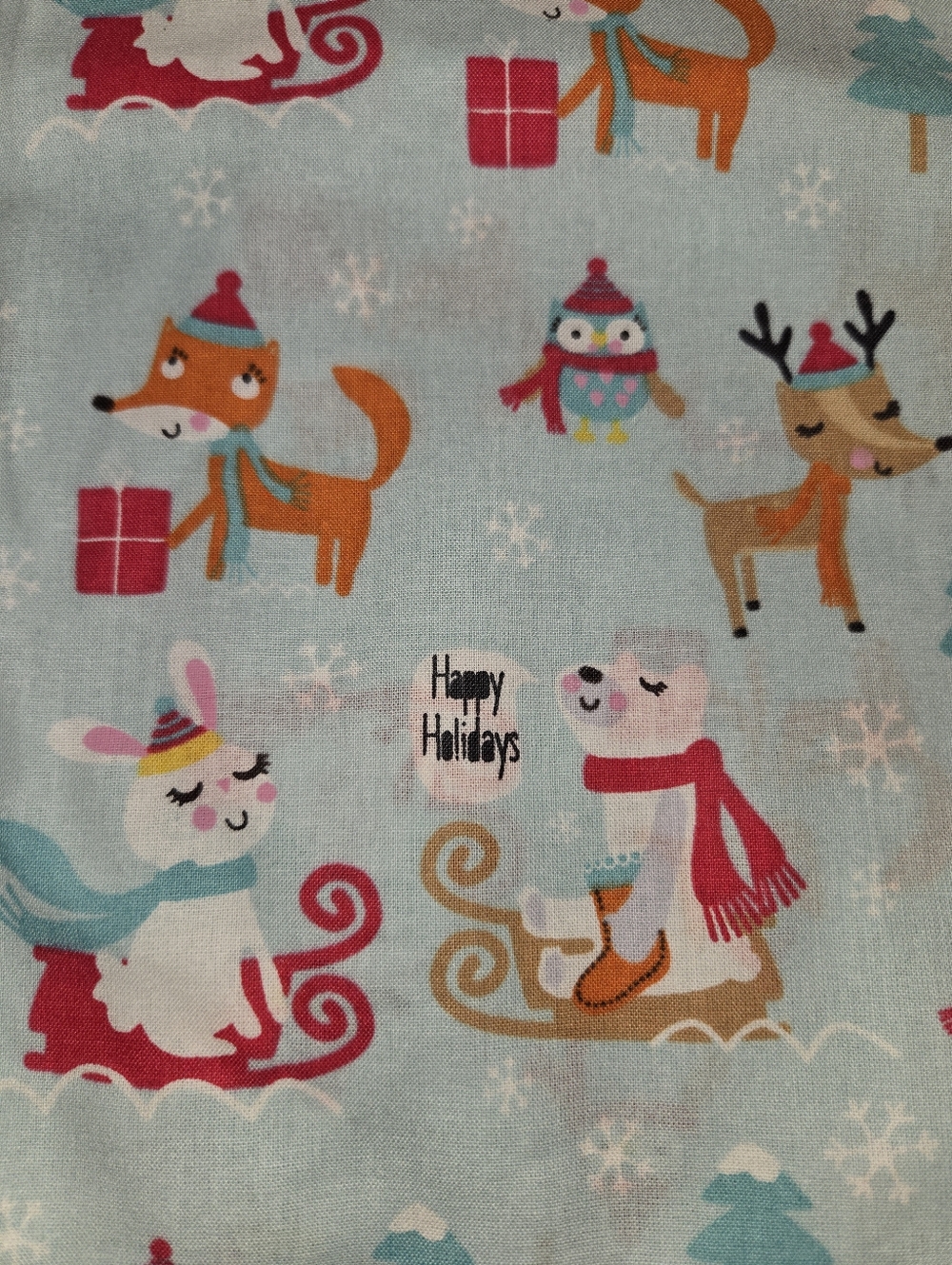 Festive Winter Animal Print Fabric - Light Blue
